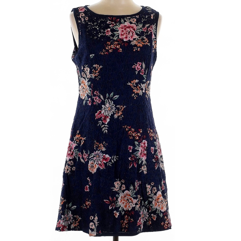 NWT Apt 9 Navy Blue Floral LACE dress XL Stretch lace w/lining - Printed Lace!